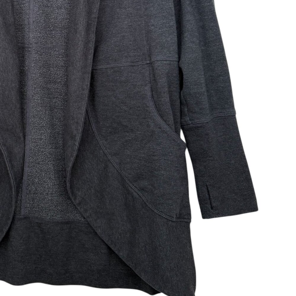 Eddie Bauer Camp Fleece Wrap Cardigan Gray Sz L Relaxed Cozy Layering Cabincore‎ - Picture 5 of 8